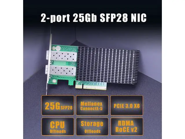 Alt view image 2 of 7 - GLOTRENDS ST7337 Dual Port 25GbE SFP28 PCIe 3.0 x8 Network Adapter Card, Mellanox ConnectX-5, RDMA (RoCE), for Cloud H-PC Storage