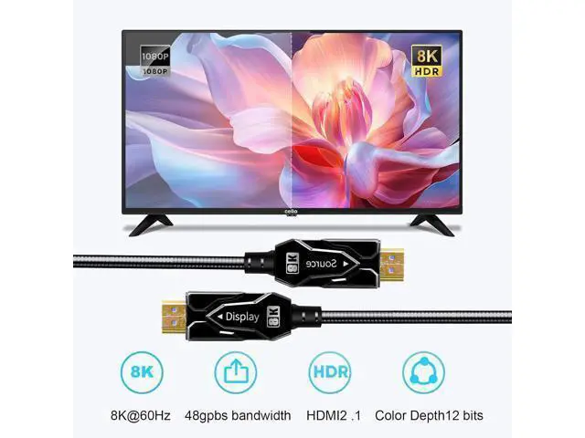 Alt view image 5 of 7 - DTECH 8K Fiber Optic HDMI Cable 50ft Long Metal Armored Waterproof HDMI Cord 8K@60Hz 4K@120Hz 48Gbps 2.1 Ultra High Speed eARC Dolby Atmos Vision HDR HDCP Compatible with TV Soundbar PS5 PS4 Monitor