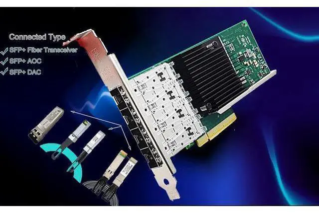 Alt view image 4 of 6 - 10Gb PCI-E NIC Network Card 10G Quad-Port SFP+ Ethernet Converged LAN Adapter CNA Compatible with X710-DA4 PCI Express 3.0 x8/x16 Networking Server Support Windows/Linux/VMware