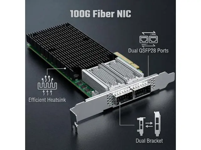 Alt view image 4 of 7 - 100GbE NIC Card for Mellanox MCX456A-ECAT, PCIe 3.0 x16 100Gb VPI Ethernet NIC with Mellanox ConnectX-4 Chipset, Dual QSFP28 IB Network Card Support RDMA