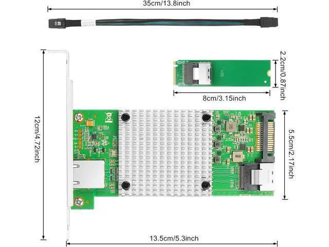 Alt view image 4 of 6 - M.2 to 10GbE RJ45 NIC, Single RJ45 Port with 82599 chip, M.2 + M Key + SFF-8087 with 35cm(13.7in) Cable, 10 Gigabit Network Card for Windows, Linux, UEFI