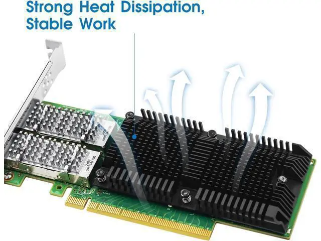Alt view image 2 of 6 - 100GbE Network Card Compatible with Mellanox ConnectX-5 Ex, Dual-Port PCI Express 4.0 (16GT/s) x16 Ethernet NIC Adapter Supports Windows Server/Linux/VMware
