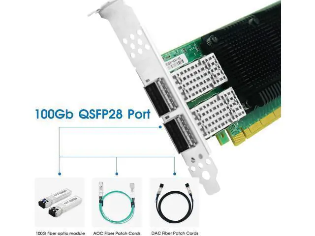 Alt view image 4 of 6 - 100GbE Network Card Compatible with Mellanox ConnectX-5 Ex, Dual-Port PCI Express 4.0 (16GT/s) x16 Ethernet NIC Adapter Supports Windows Server/Linux/VMware
