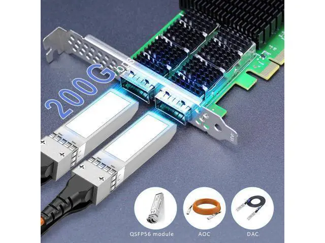 Alt view image 3 of 7 - GLOTRENDS ST7438 Dual Port 200GbE QSFP56 PCIe 4.0 x16 Network Adapter Card, Mellanox ConnectX-6, RDMA (RoCE), for Cloud H-PC Storage