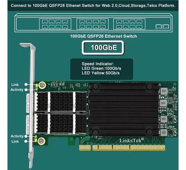 Alt view image 3 of 7 - Dual 100Gb/s QSFP28 Ports Intelligent RDMA Ethernet Adapter for Web 2.0, Cloud and Storage Servers, Mellanox ConnectX-5 EX MT28808A0 Ethernet Controller, 2X 100GbE PCIE Gen 4.0 x16 NIC Card (CX516A)