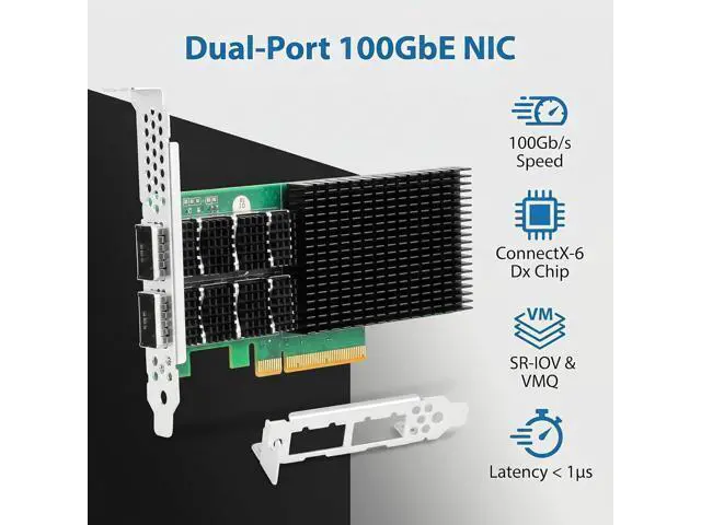 Alt view image 2 of 6 - 100GbE SmartNIC Card for Mellanox MCX623106AN-CDAT, PCIe 4.0 x16 100Gb Ethernet NIC with Mellanox ConnectX6 Dx EN Chipset, Dual QSFP56 Network Card Support RDMA