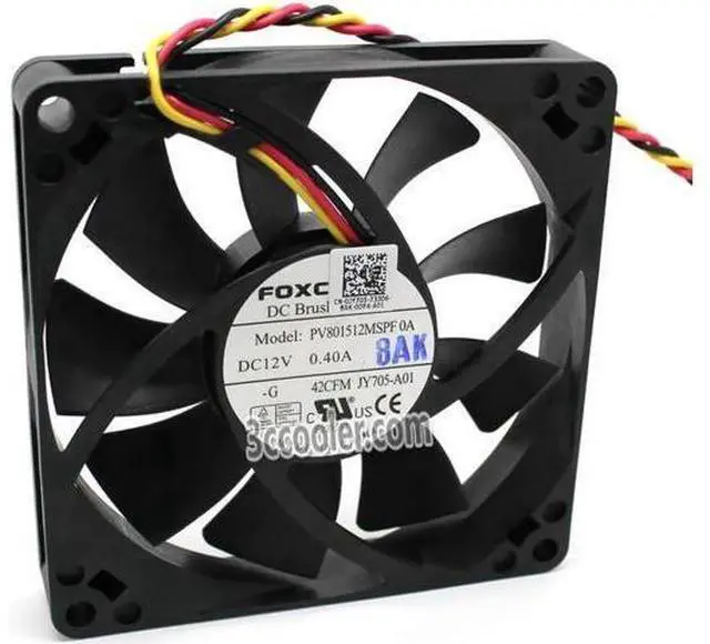 Main image of for Foxconn 8015 80*15mm PV801512MSPF 0A JY705-A01 12V 0.4A 3 Wires 3 Pins Case fan 8CM cpu cooler