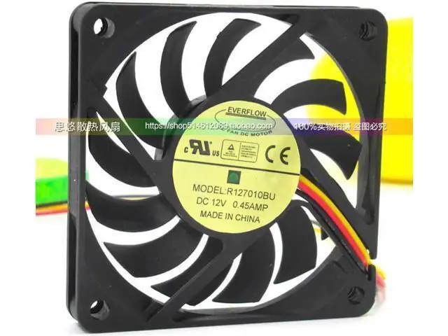 Alt view image 3 of 4 - for 70MM Case Fan R127010BU 12V 0.45A 7CM 3 wires everflow CPU Cooler