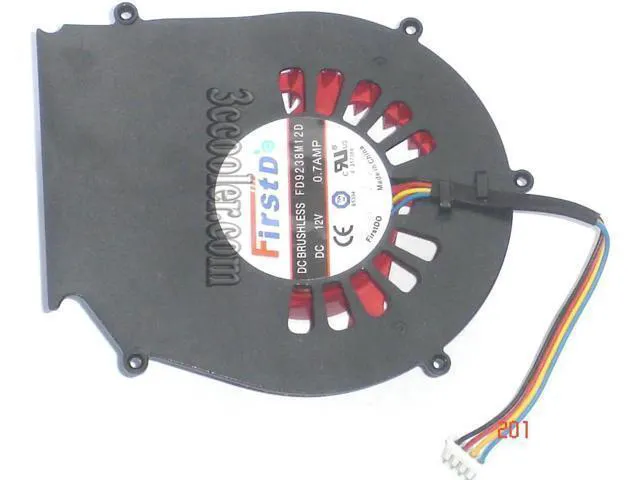 Alt view image 2 of 2 - for FirstD FD9238M12D 12V 0.7A 4 wires 4 pins VGA fan with black bracket 5 mounting-holes, AtI GRAPHICS card cooler