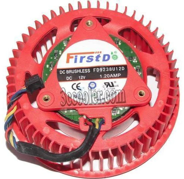 Alt view image 2 of 2 - for FirstD FD9238U12D 12V 1.2A 4 wires 4 pins ATI HD5970 HD5850 HD5870 HD4890 VGA fan,red circular graphics card cooler