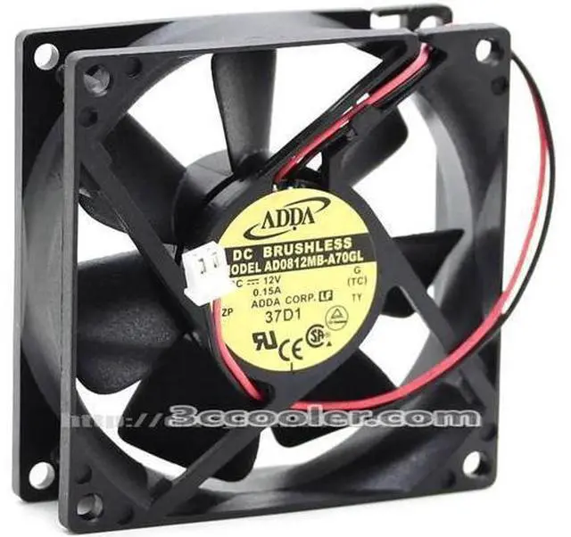 Main image of for Original ADDA 8cm 8025 12V 0.15A AD0812MB-A70GL 2 Wires 2 Pins Dual Balls Bearing DC Fan