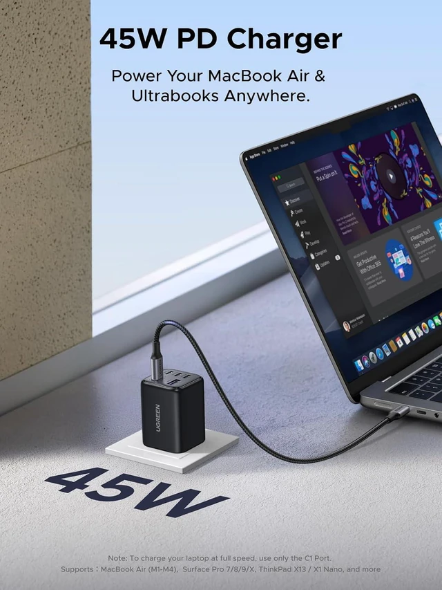 Alt view image 5 of 7 - UGREEN 5-Port 45W USB C Charger Block, PD/PPS/QC 45 Watt Fast Charging, GaN Charger with 4 USB C Port for iPhone 17/16/15, Galaxy S26/S25/S24/S23, Pixel 10/9/8, iPad, MacBook Neo/Air and More