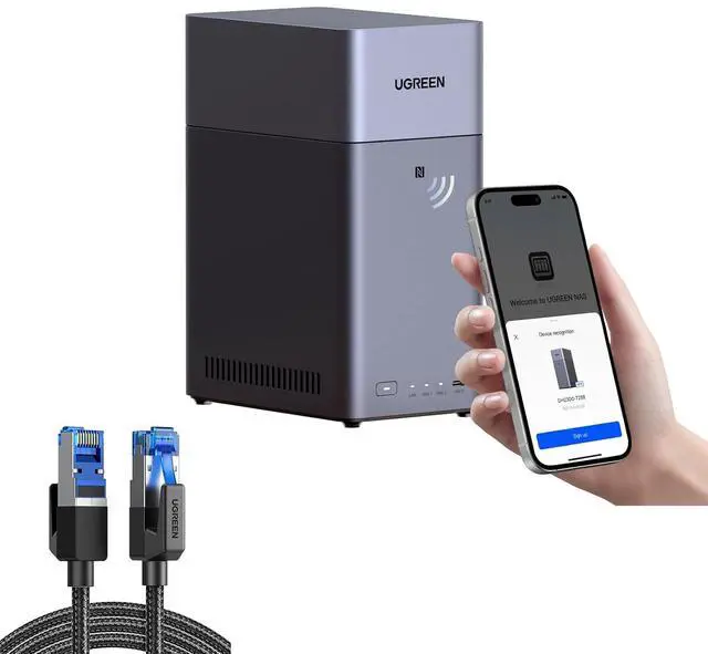 Main image of UGREEN NAS DH2300 2-Bay Desktop NAS,Network Attached Storage (Diskless) Bundle Cat 8 Ethernet Cable 10FT, High Speed Braided 40Gbps 2000Mhz Network Cord Cat8 RJ45 LAN Cables