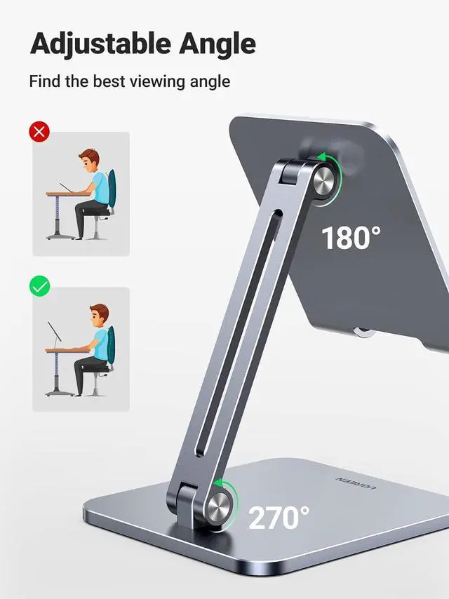 Alt view image 5 of 7 - UGREEN Tablet Stand Compatible for iPad Desk Stand Holder Adjustable Aluminum Thicker Base Compatible with iPad Pro Air Mini 13 12.9 11 Inch Home Office Desk Accessories Grey