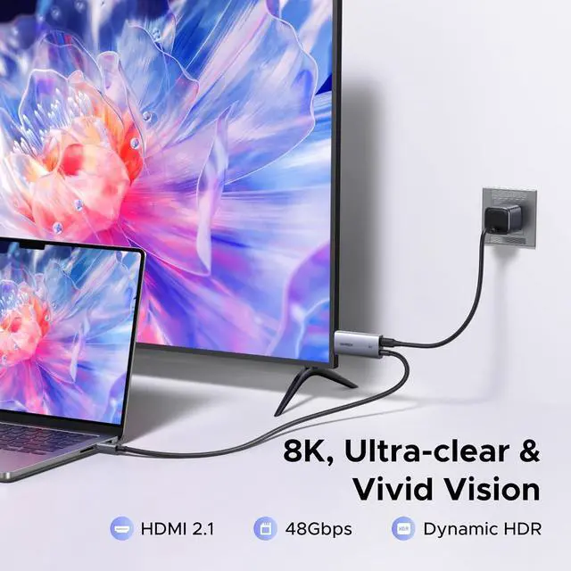 Alt view image 2 of 7 - UGREEN USB C to HDMI Cable with 140W PD Fast Charging 8K@60Hz, 6.6FT