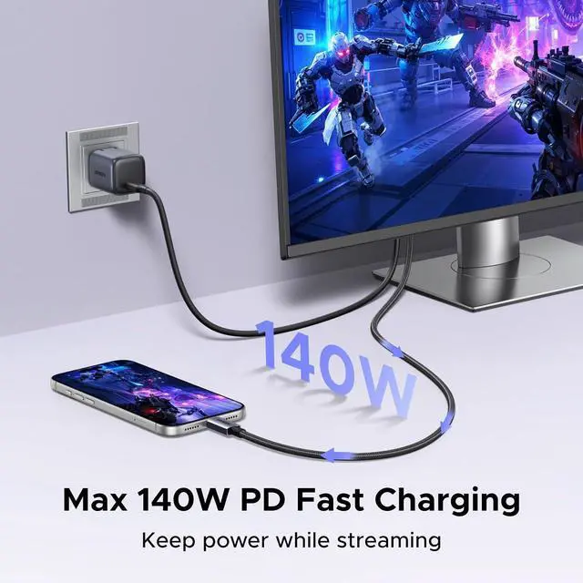 Alt view image 4 of 7 - UGREEN USB C to HDMI Cable with 140W PD Fast Charging 8K@60Hz, 6.6FT