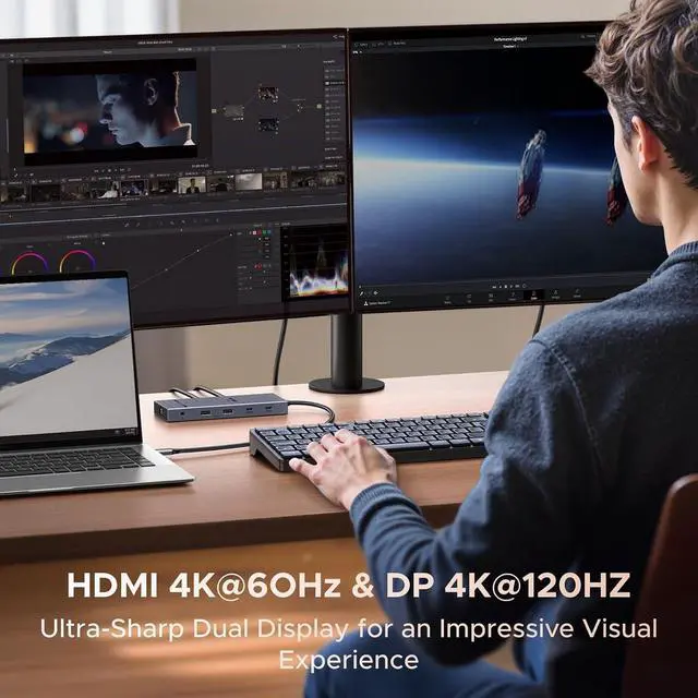 Alt view image 3 of 7 - UGREEN USB C Docking Station Dual Monitor, 11-in-1 Dock with HDMI and DP
