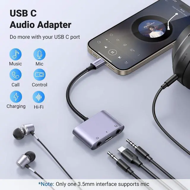 Alt view image 2 of 7 - UGREEN USB C to 3.5mm Audio Adapter 3 in 1 Charger and Headphone Splitter