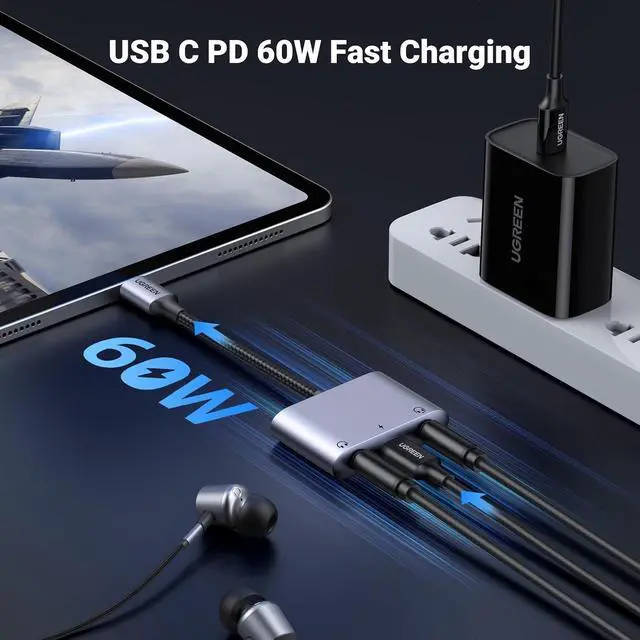 Alt view image 4 of 7 - UGREEN USB C to 3.5mm Audio Adapter 3 in 1 Charger and Headphone Splitter