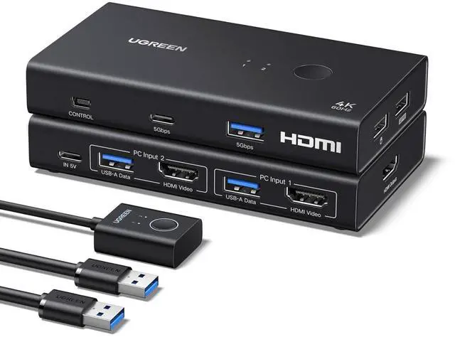 Main image of UGREEN HDMI KVM Switch 1 Monitor 2 Computers, 4 USB 3.0 Ports, 4K@60Hz
