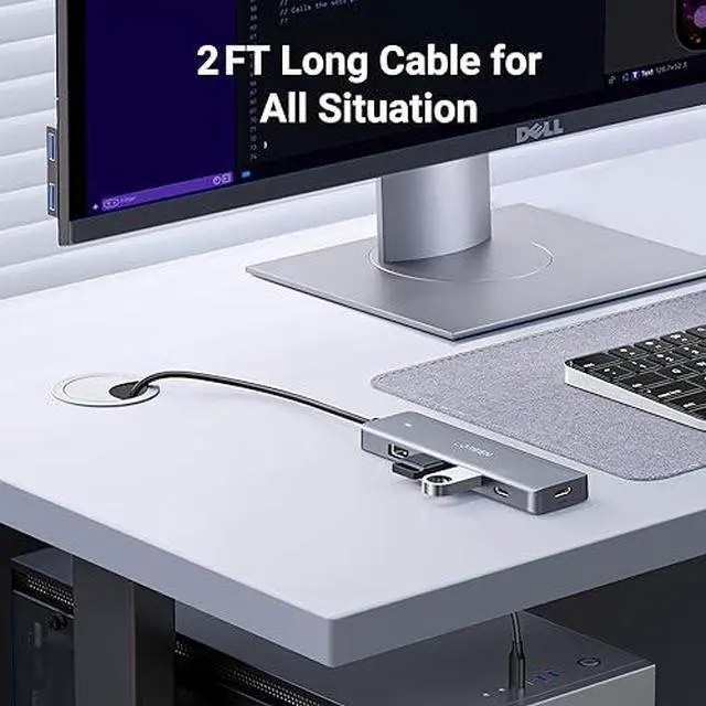 Alt view image 3 of 7 - UGREEN USB Hub 4 Ports, C & 3 A Multiport Adapter, 2ft Long Cable Powered 3.0 Hub with C Power Port for Laptop, Desktop, PS5, Xbox Series, and More Devices (Pack of 2)