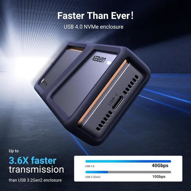 Alt view image 2 of 7 - UGREEN 40Gbps M.2 NVMe Enclosure with Cooling Fan, Aluminum