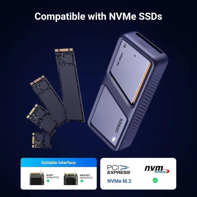 Alt view image 5 of 7 - UGREEN 40Gbps M.2 NVMe Enclosure with Cooling Fan, Aluminum
