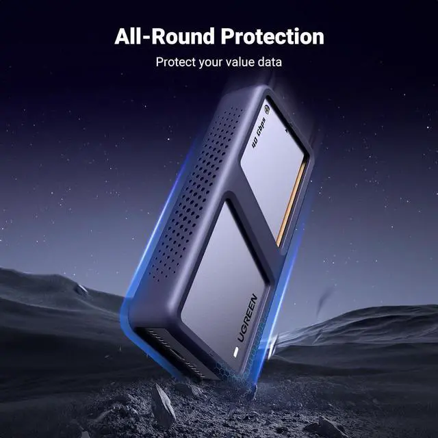 Alt view image 7 of 7 - UGREEN 40Gbps M.2 NVMe Enclosure with Cooling Fan, Aluminum