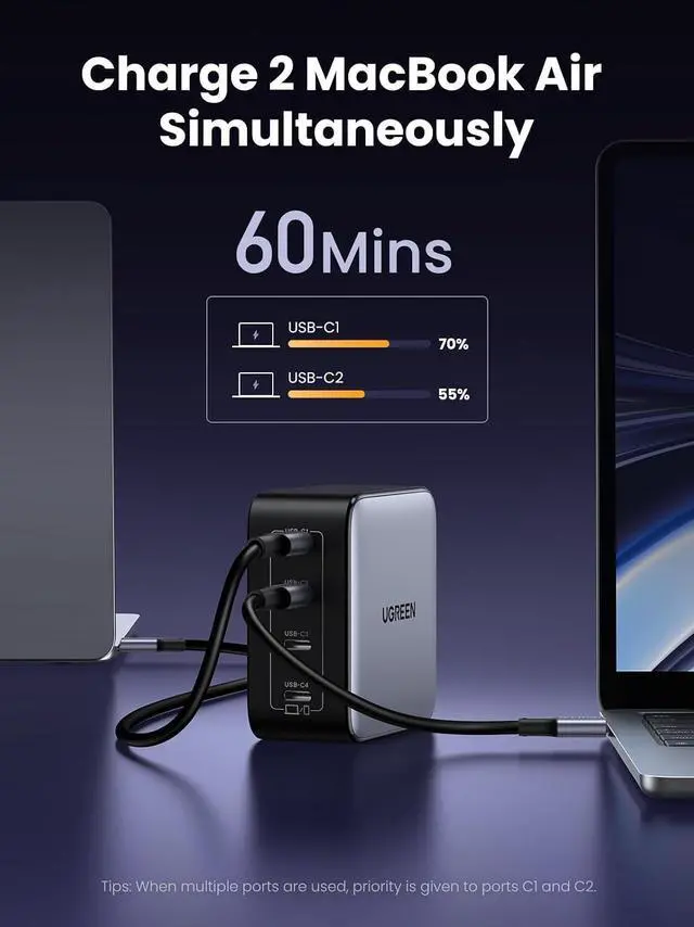Alt view image 7 of 7 - UGREEN Nexode 100W GaN USB C Wall Charger, 4-Port Type-C Fast Charger Compatible with MacBook Pro/Air, Dell XPS, iPhone 17/16/15 Series, Galaxy S25/S24, Pixel 10/9, iPad Air, Steam Deck