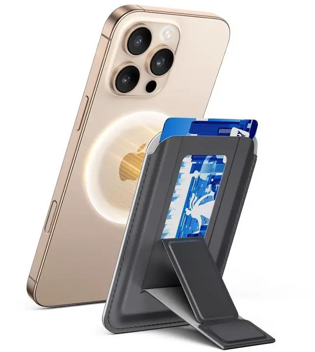 Main image of UGREEN for Magsafe Wallet, Upgrade Magnetic Wallet for iPhone with Finger Loop Grip, Adjustable Stand Compatible with iPhone 17 16 15 14 13 12 Series (Mini Not Included) Black