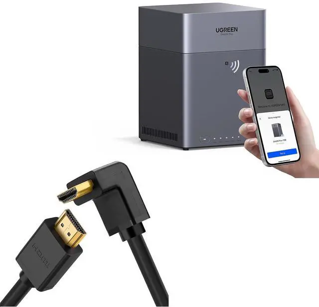Main image of UGREEN NAS DH4300 Plus 4-Bay Desktop NAS,Network Attached Storage (Diskless) Bundle with HDMI Cable Right Angle 4K 90 Degree HDMI Cord 6.6 FT