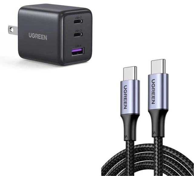 Main image of UGREEN 100W USB-C Cable (2-Pack) + 30W USB-C GaN Charger Bundle High-Speed Charging Combo for Laptop, Phone & Tablet