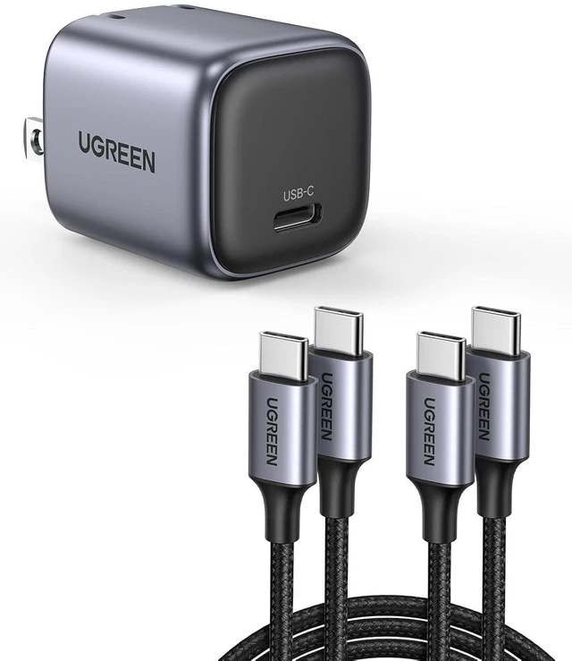 Main image of UGREEN 30W USB C Charger Bundle with 3.3ft 60W 2-Pack USB C Cable Nylon Braided for iPhone 15, Samsung Galaxy S24, Google Pixel 7, MacBook Air/Pro, Dell XPS, iPad Pro/Mini 6/Air, Switch
