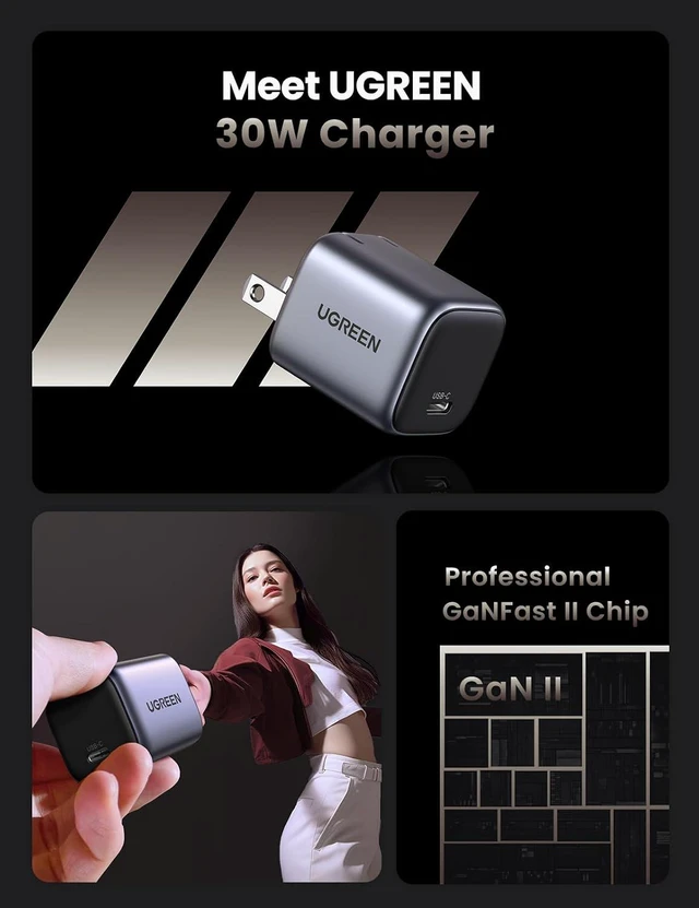 Alt view image 3 of 7 - UGREEN 30W USB C Charger Bundle with 3.3ft 60W 2-Pack USB C Cable Nylon Braided for iPhone 15, Samsung Galaxy S24, Google Pixel 7, MacBook Air/Pro, Dell XPS, iPad Pro/Mini 6/Air, Switch