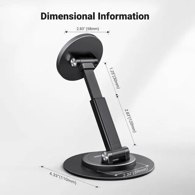 Alt view image 7 of 7 - UGREEN Magnetic Phone Stand for MagSafe, Height Adjustable iPhone Stand for Desk with 360° Rotation, Black+Grey