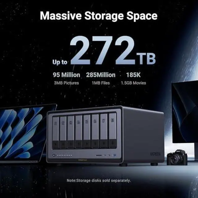 Alt view image 6 of 7 - UGREEN NASync DXP8800 Plus 8-Bay Desktop NAS,Network Attached Storage (Diskless) Bundle Cat 8 Ethernet Cable 10FT, High Speed Braided 40Gbps 2000Mhz Network Cord.