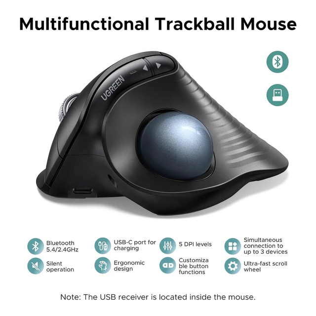 Alt view image 2 of 7 - M785DR Wireless Trackball Mouse, Bluetooth & 2.4G, Thumb Control