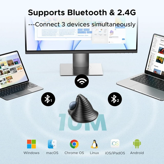 Alt view image 4 of 7 - M785DR Wireless Trackball Mouse, Bluetooth & 2.4G, Thumb Control