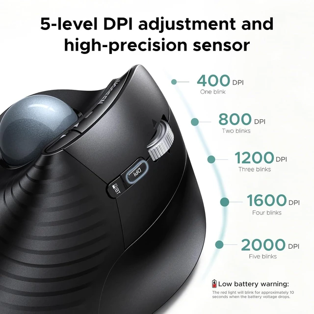 Alt view image 7 of 7 - M785DR Wireless Trackball Mouse, Bluetooth & 2.4G, Thumb Control