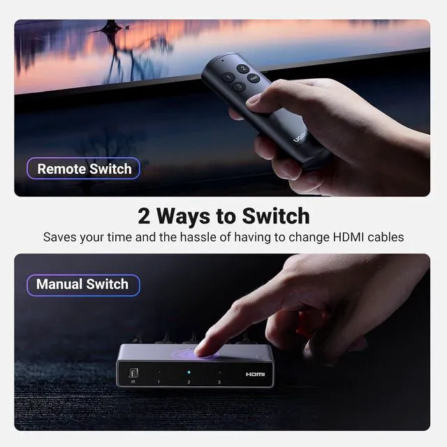 Alt view image 6 of 7 - UGREEN HDMI 2.1 Switch 3 in 1 Out, 8K@60Hz, Aluminum, with Remote