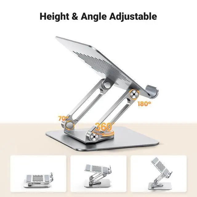 Alt view image 4 of 7 - UGREEN Tablet Stand Holder for Desk with 360° Rotating Base Aluminum Dual Rod Support Adjustable Home Office Accessories Compatible with iPad Pro 13 12 11 Air Mini 5 4 3 Phone E-Reader Silver