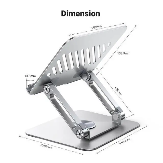 Alt view image 7 of 7 - UGREEN Tablet Stand Holder for Desk with 360° Rotating Base Aluminum Dual Rod Support Adjustable Home Office Accessories Compatible with iPad Pro 13 12 11 Air Mini 5 4 3 Phone E-Reader Silver