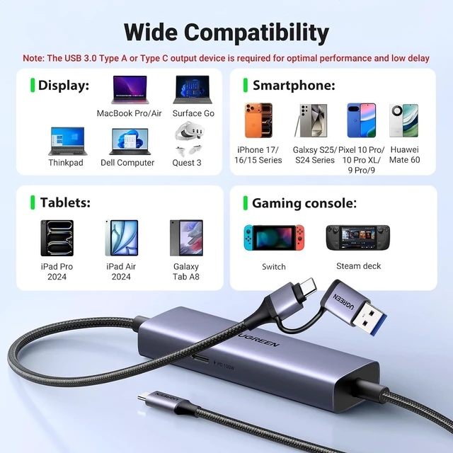 Alt view image 7 of 7 - 2K 30FPS 1080P 60FPS USB C Video Capture Card for Streaming, Gaming