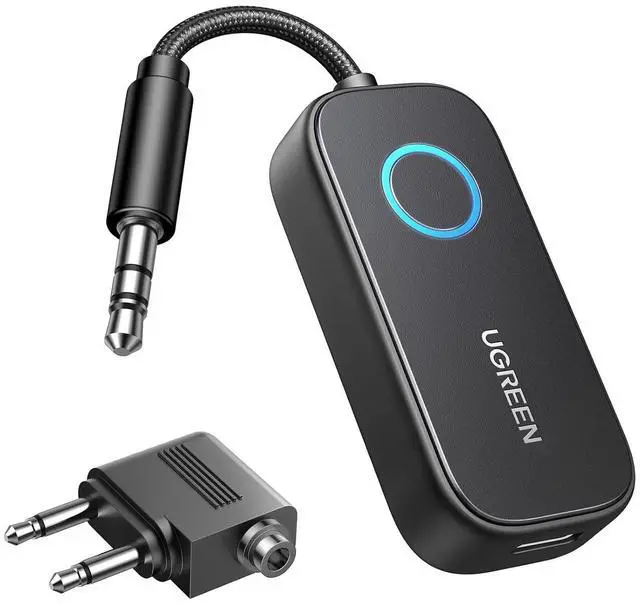 Main image of UGREEN Airplane Bluetooth Transmitter Receiver for 2 Airpods or Headphones, Airplane Travel Essentials 2-in-1 Wireless Bluetooth Adapter-Use with Any 3.5MM Jack on Flight, TV, Car Stereo, Treadmill