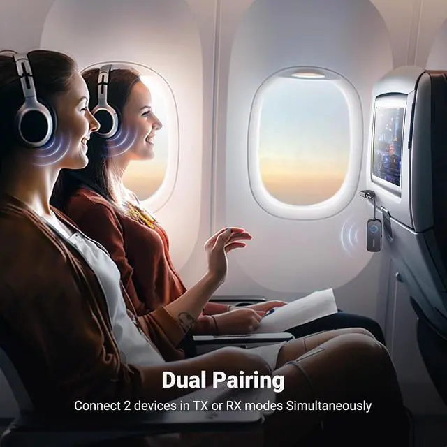 Alt view image 5 of 7 - UGREEN Airplane Bluetooth Transmitter Receiver for 2 Airpods or Headphones, Airplane Travel Essentials 2-in-1 Wireless Bluetooth Adapter-Use with Any 3.5MM Jack on Flight, TV, Car Stereo, Treadmill
