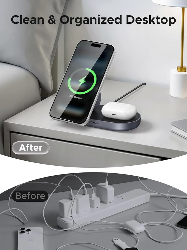 Alt view image 7 of 7 - UGREEN Qi2.2 25W 2-in-1 Magnetic Wireless Charging Station
