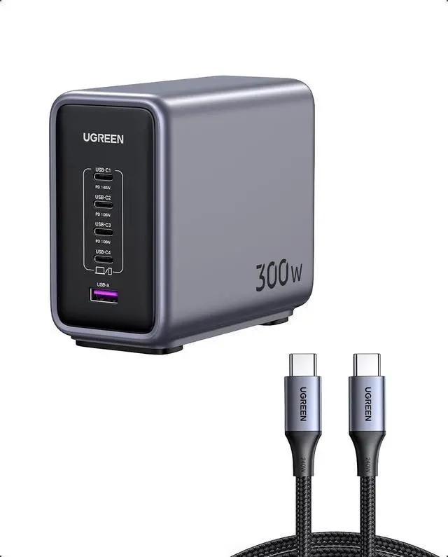 Main image of UGREEN Nexode 300W GaN Charging Station, 5-Port 140W Max Desktop Charger Compatible with MacBook Pro/Air/Neo, Dell XPS, iPhone 17/16/15, Galaxy S26/S25/S24, Pixel 10/9, iPad Air/Pro, Steam Deck