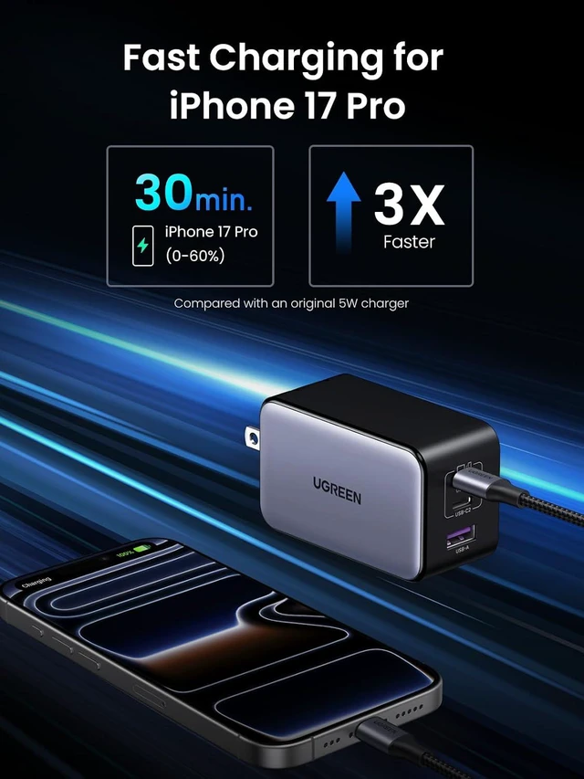 Alt view image 5 of 7 - Nexode X 100W GaN USB C Wall Charger, 3-Port Foldable Compact PPS Fast Power Adapter for MacBook Pro, iPad Pro/Air, iPhone 17/16/15 Series, Galaxy S25/S24 Ultra, Pixel 10/9, Steam Deck
