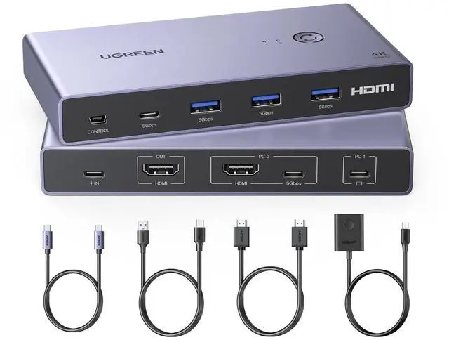 Main image of UGREEN USB-C+HDMI KVM Switch 1 Monitor 2 Computers, 4K@60Hz, Aluminum