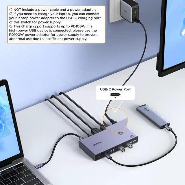 Alt view image 6 of 7 - UGREEN USB-C+HDMI KVM Switch 1 Monitor 2 Computers, 4K@60Hz, Aluminum